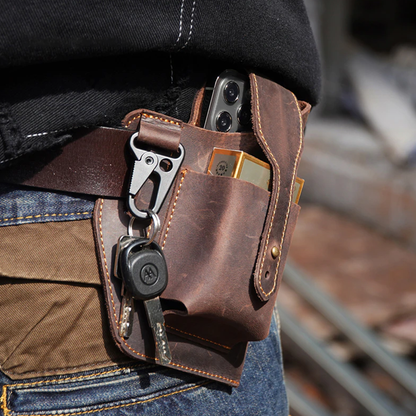 Retro Leather Waist Belt Bag for Men Vintage Belt Pouch Phone Holder for Travel & Outdoor Use