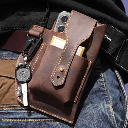 Retro Leather Waist Belt Bag for Men Vintage Belt Pouch Phone Holder for Travel & Outdoor Use