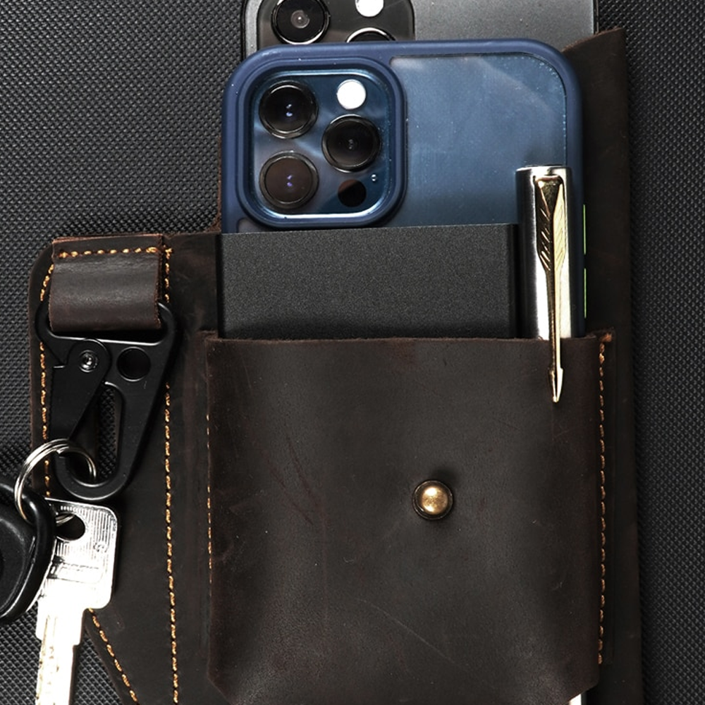 Retro Leather Waist Belt Bag for Men Vintage Belt Pouch Phone Holder for Travel & Outdoor Use
