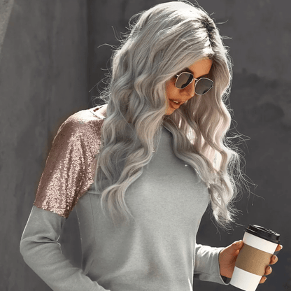 Sequin Shoulder Long Sleeve Top