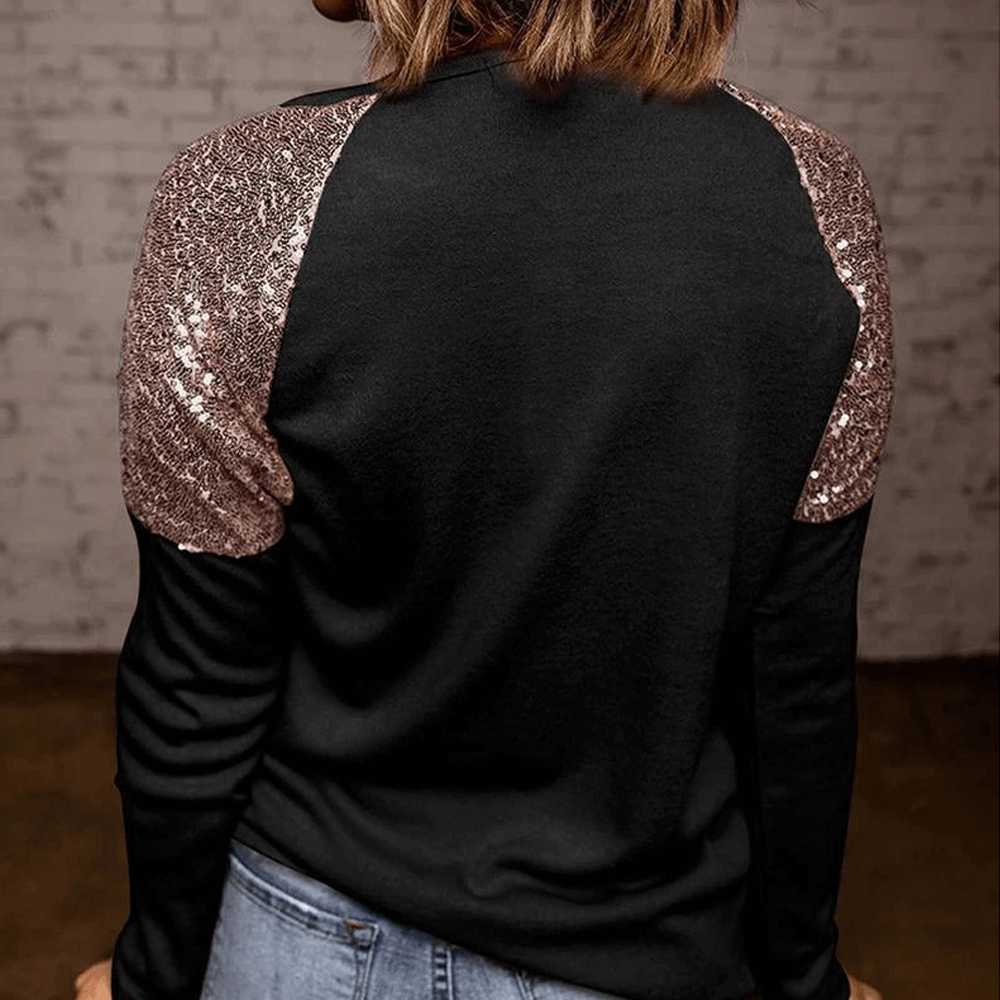 Sequin Shoulder Long Sleeve Top