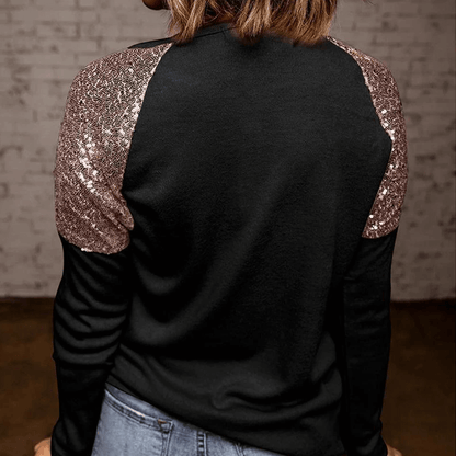 Sequin Shoulder Long Sleeve Top
