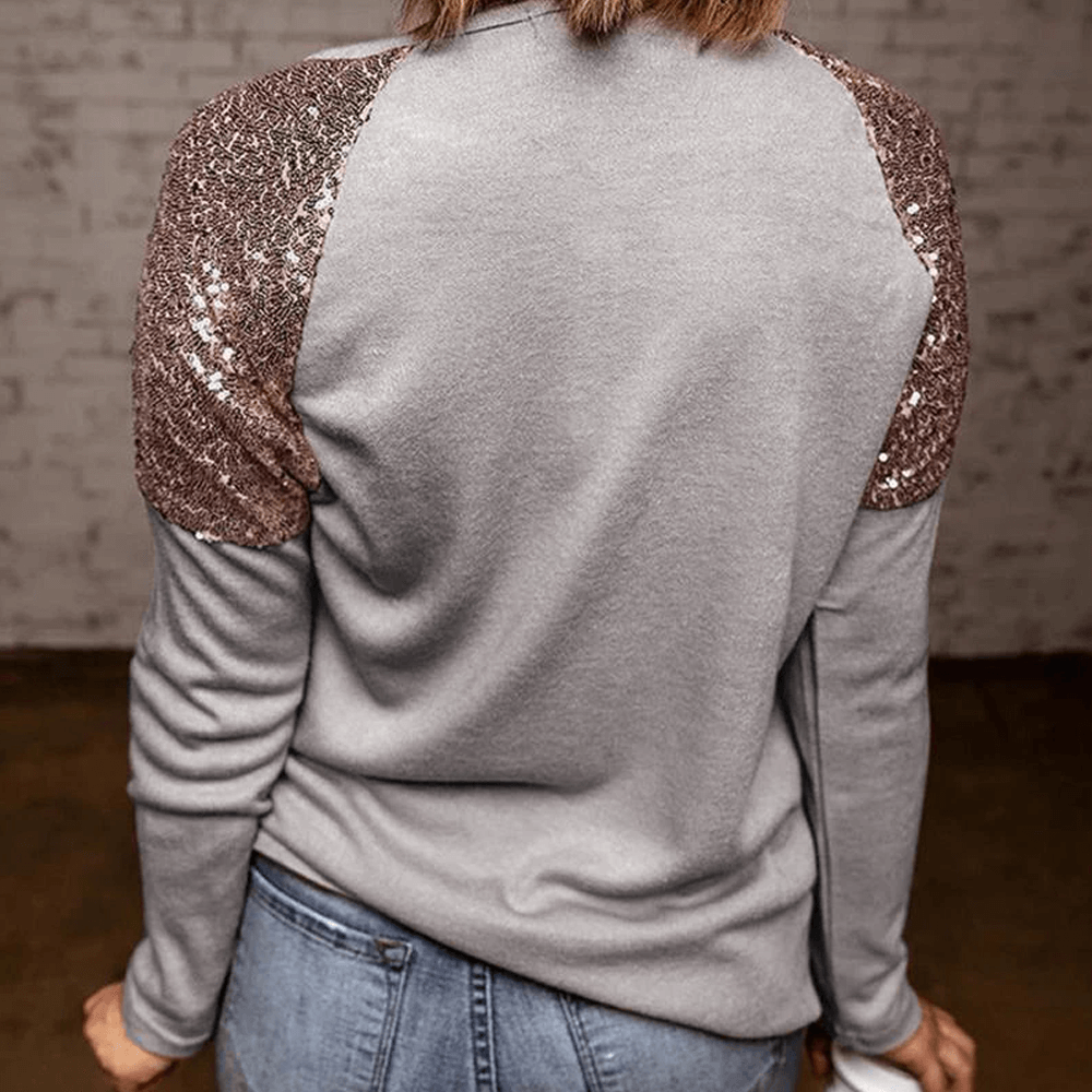 Sequin Shoulder Long Sleeve Top