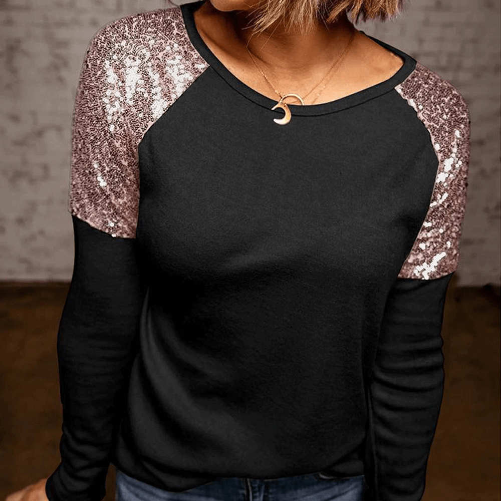 Sequin Shoulder Long Sleeve Top