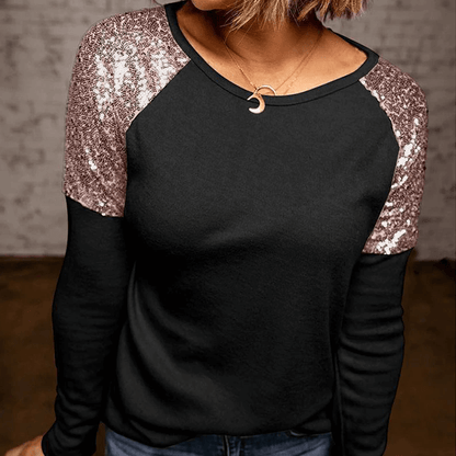 Sequin Shoulder Long Sleeve Top