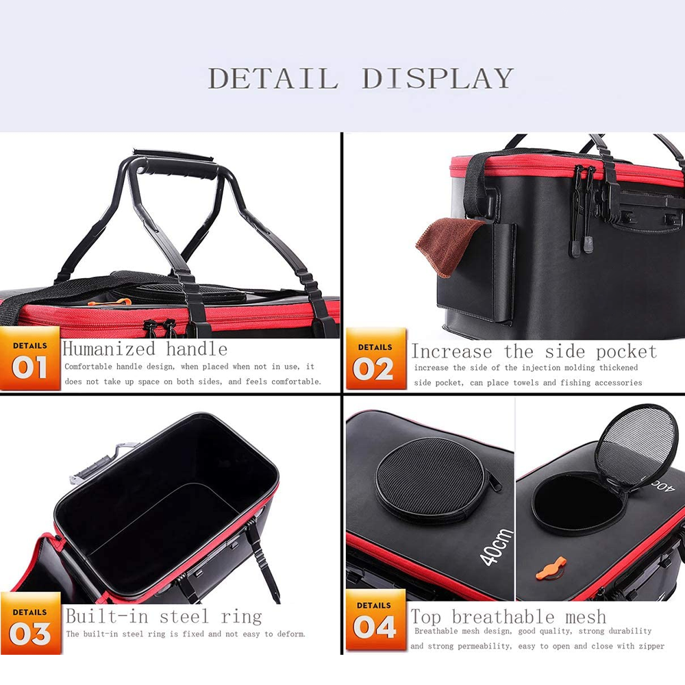 Portable Zipper Fishing Bucket Outdoor Folding EVA Fishing Bag for Live Fish & Bait