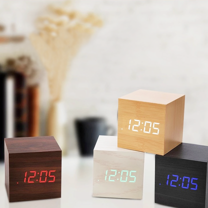 Modern Wooden Bedside Clock Digital