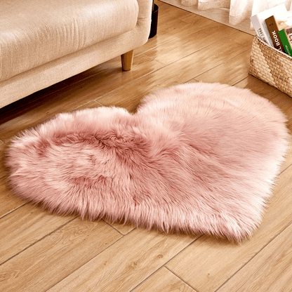 Heart Shaped Area Rug, Plush Faux-Fur Carpet For Living Room & Bedroom, Home Decor