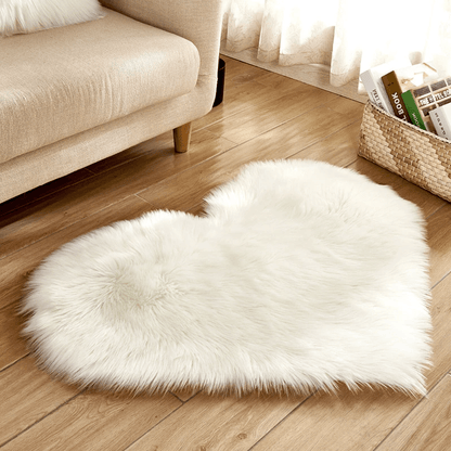 Heart Shaped Area Rug, Plush Faux-Fur Carpet For Living Room & Bedroom, Home Decor