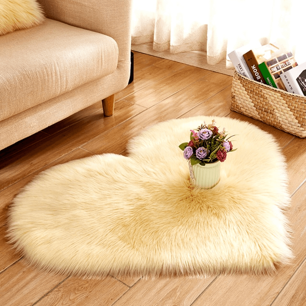 Heart Shaped Area Rug, Plush Faux-Fur Carpet For Living Room & Bedroom, Home Decor