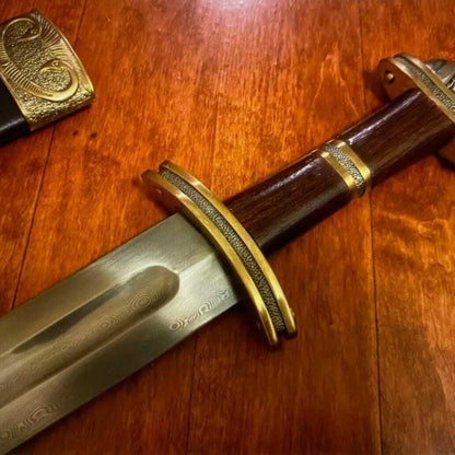 King Ragnar Sword Handmade Damascus Sword Viking With Leather Sheath