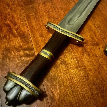 King Ragnar Sword Handmade Damascus Sword Viking With Leather Sheath