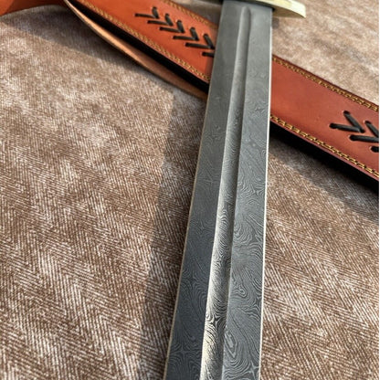 Medieval Warrior Sword, Handmade Damascus Steel Sword, Viking Sword with Wood Handle