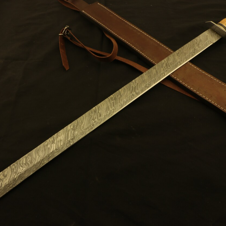 Handmade Damascus Machete Sword | Olive Pakka Wood Handle