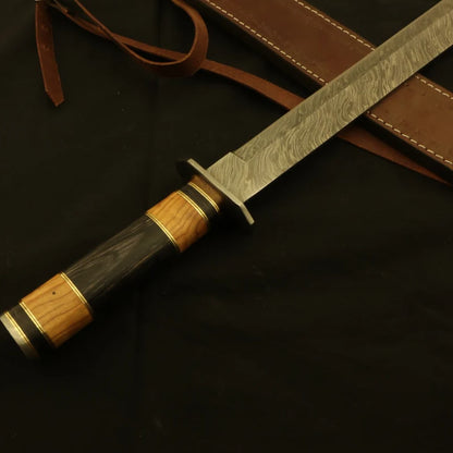 Handmade Damascus Machete Sword | Olive Pakka Wood Handle