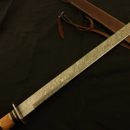 Handmade Damascus Machete Sword | Olive Pakka Wood Handle