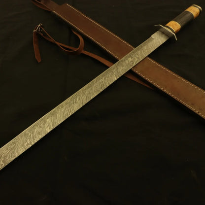 Handmade Damascus Machete Sword | Olive Pakka Wood Handle