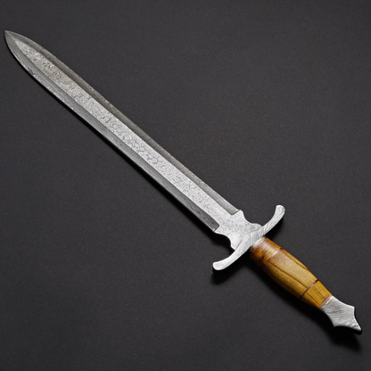 Handmade Damascus Steel Hunting Sword With Leather Sheath, Camping Sword, Adventure Lovers