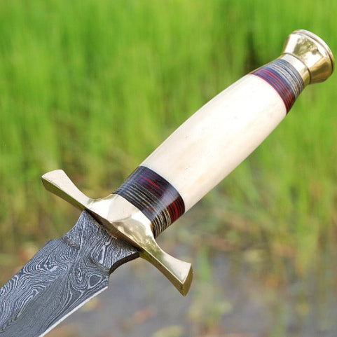 Dagger Double Edge Hand Forged Sword With Camel Bone And Brass Guard Handle