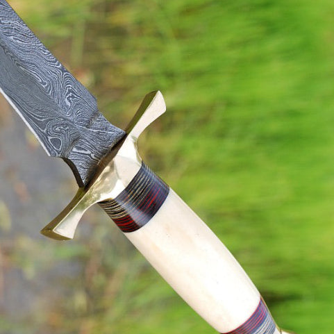Dagger Double Edge Hand Forged Sword With Camel Bone And Brass Guard Handle