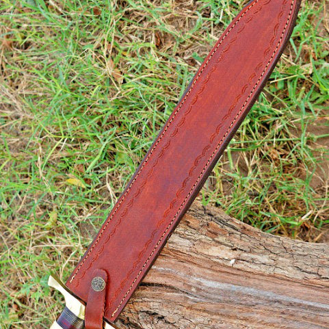 Hand Forged Damascus Steel Double Edge Blade Sword Camel Bone And Brass Guard Handle