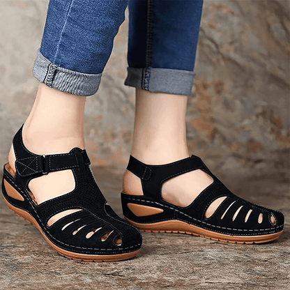 Vintage Soft PU Leather Closed Toe Women's Anti-Slip Sandals - Perfect Gift