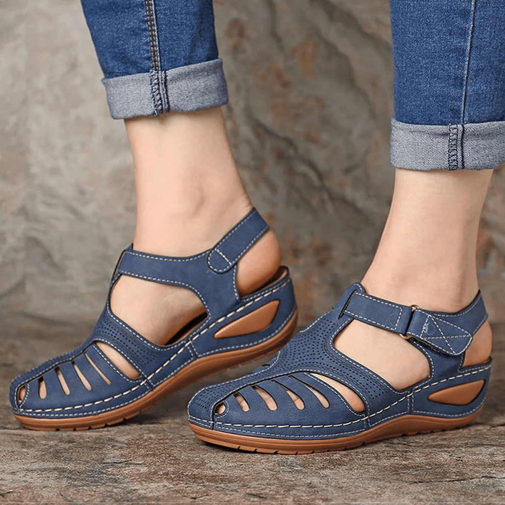 Vintage Soft PU Leather Closed Toe Women's Anti-Slip Sandals - Perfect Gift