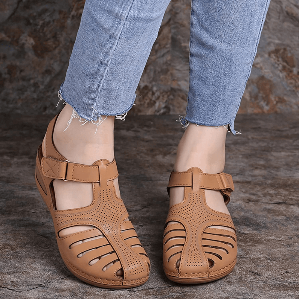 Vintage Soft PU Leather Closed Toe Women's Anti-Slip Sandals - Perfect Gift