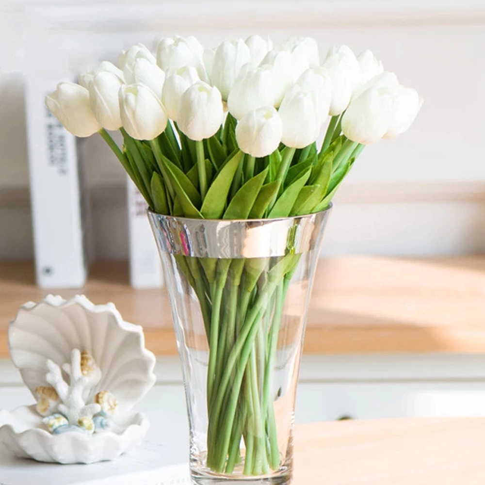 Durable Artificial Tulip Bouquet | Ever-Fresh & Soft Real Touch Tulip Flowers | PU Soft & Luxurious Fake Tulips