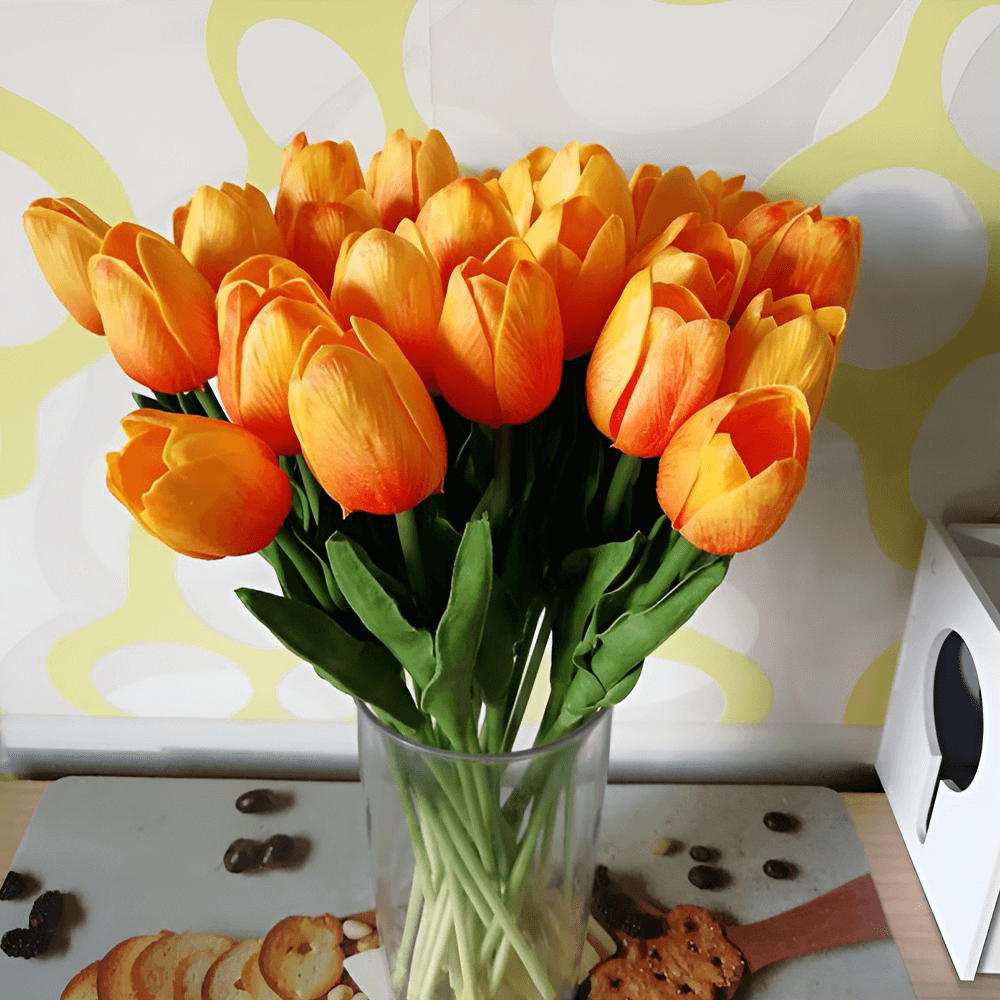 Durable Artificial Tulip Bouquet | Ever-Fresh & Soft Real Touch Tulip Flowers | PU Soft & Luxurious Fake Tulips