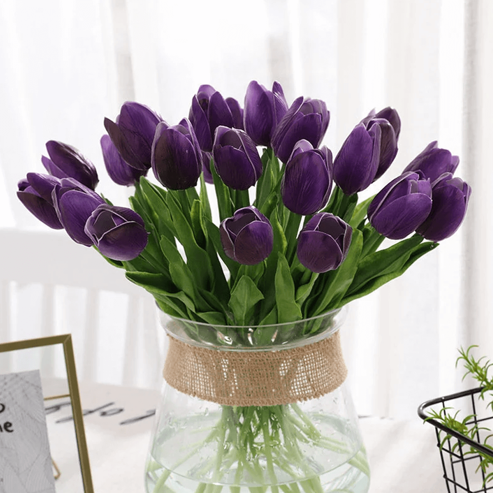 Durable Artificial Tulip Bouquet | Ever-Fresh & Soft Real Touch Tulip Flowers | PU Soft & Luxurious Fake Tulips
