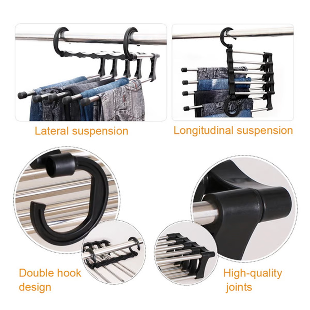 Hanger Organizer for Closet | 5 In 1 Magic Trouser Rack Hangers | Multi-Functional Pants Towel Rack Shelves