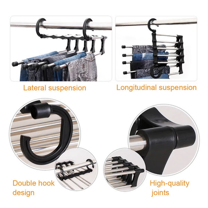 Hanger Organizer for Closet | 5 In 1 Magic Trouser Rack Hangers | Multi-Functional Pants Towel Rack Shelves