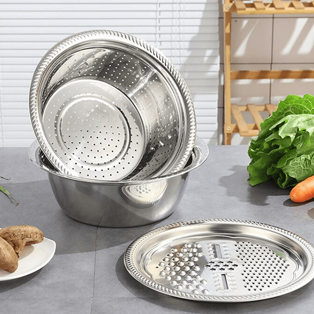 Multifunctional Stainless Steel Drain Basket | Vegetable Slicer Grater For Kitchen| 3 In 1 Cheese Grater Drain Basin