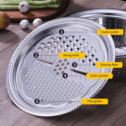 Multifunctional Stainless Steel Drain Basket | Vegetable Slicer Grater For Kitchen| 3 In 1 Cheese Grater Drain Basin