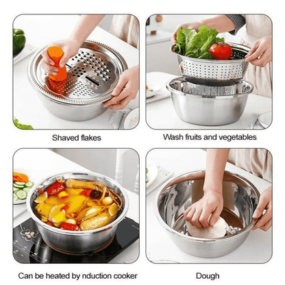 Multifunctional Stainless Steel Drain Basket | Vegetable Slicer Grater For Kitchen| 3 In 1 Cheese Grater Drain Basin