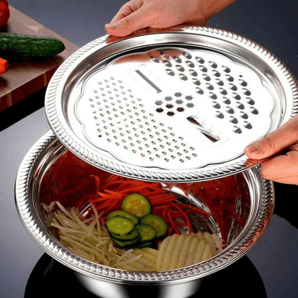Multifunctional Stainless Steel Drain Basket | Vegetable Slicer Grater For Kitchen| 3 In 1 Cheese Grater Drain Basin