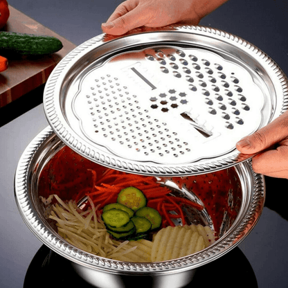 Multifunctional Stainless Steel Drain Basket | Vegetable Slicer Grater For Kitchen| 3 In 1 Cheese Grater Drain Basin