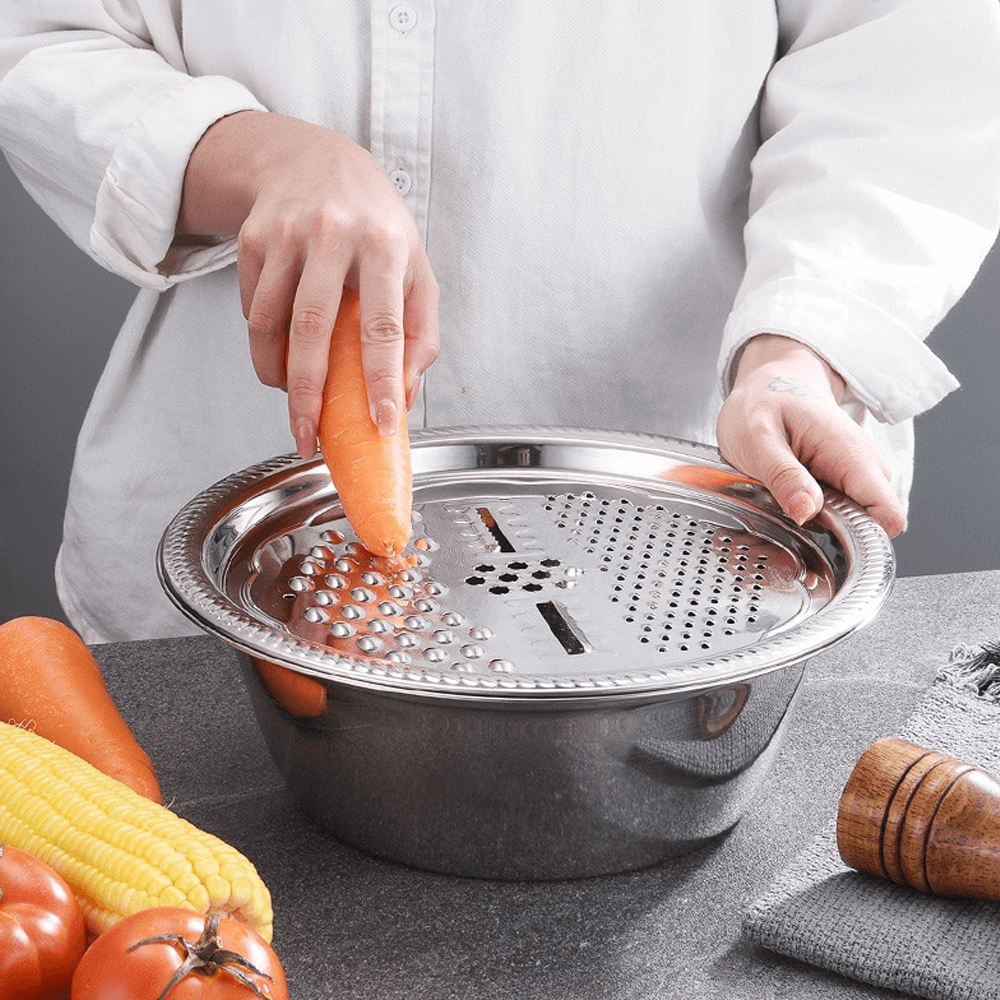Multifunctional Stainless Steel Drain Basket | Vegetable Slicer Grater For Kitchen| 3 In 1 Cheese Grater Drain Basin