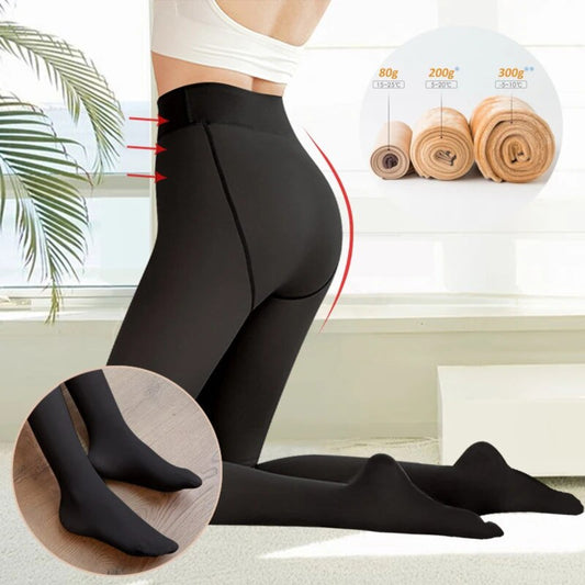 Women's Warm Thick Fleece-Lined Winter Tights, Faux Sheer Thermal Leggings, Sexy Skin Effect Leggings
