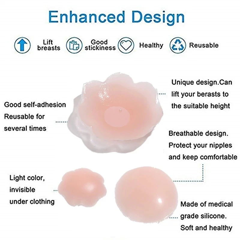 Reusable Women Breast Petals Lift Nipple Cover Invisible Petal Adhesive Strapless Backless Stick on Bra Silicone Breast