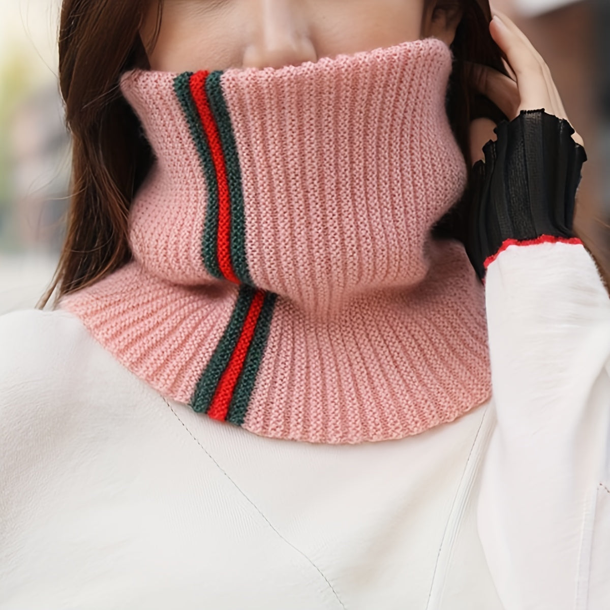 Knitted Striped Geometric Scarf Autumn And Winter Warm Infinity Scarf Crochet Scarf - New Dress