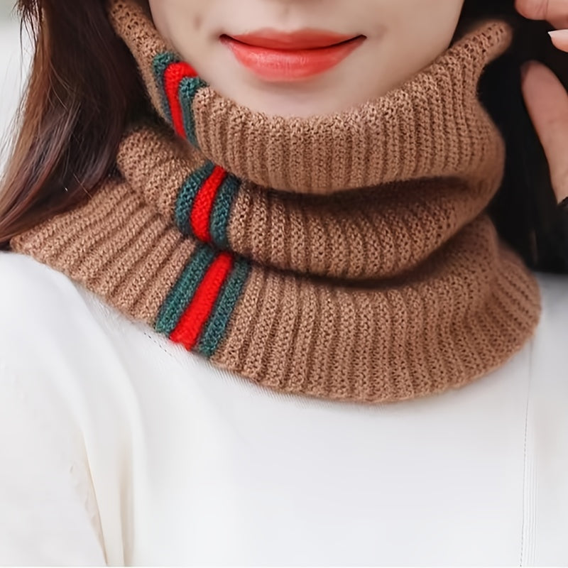 Knitted Striped Geometric Scarf Autumn And Winter Warm Infinity Scarf Crochet Scarf - New Dress