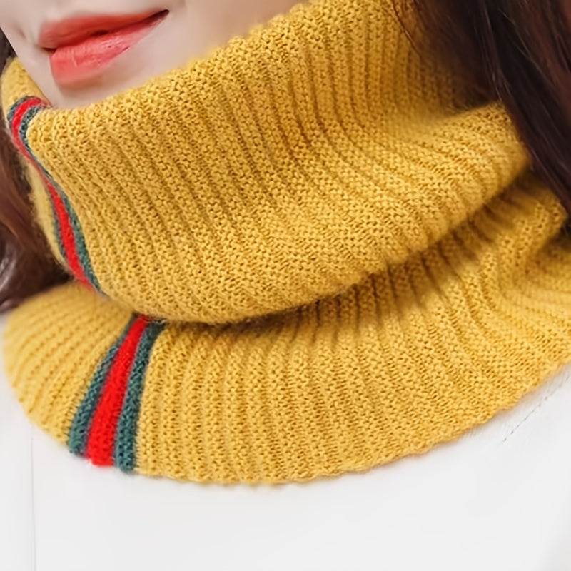 Knitted Striped Geometric Scarf Autumn And Winter Warm Infinity Scarf Crochet Scarf - New Dress