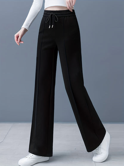 Solid Drawstring Straight Leg Sweatpants - Casual High Waist Loose Pants - Women's Clothing