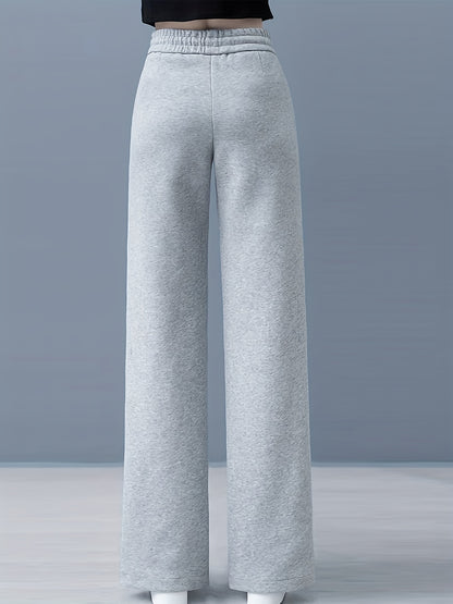 Solid Drawstring Straight Leg Sweatpants - Casual High Waist Loose Pants - Women's Clothing