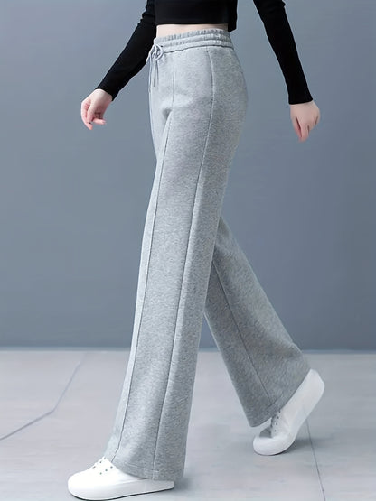 Solid Drawstring Straight Leg Sweatpants - Casual High Waist Loose Pants - Women's Clothing