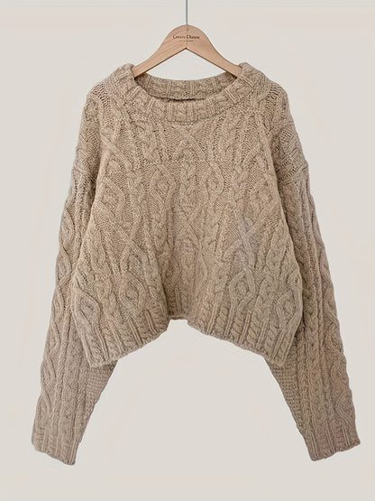 Cable Knit Drop Shoulder Sweater - Vintage Long Sleeve Sweater For Fall & Winter - Women's Clothing