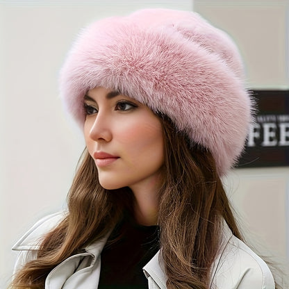 Thickened Faux Fur Bucket Hat Winter Warm Furry Basin Hats Solid Color Coldproof Cossack For Women Girls