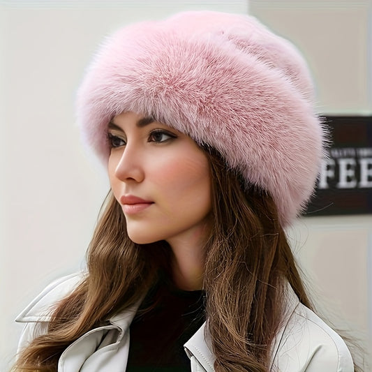 Thickened Faux Fur Bucket Hat Winter Warm Furry Basin Hats Solid Color Coldproof Cossack For Women Girls